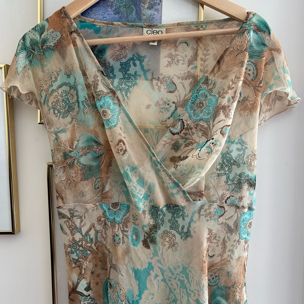 Floral Cream and Blue Dress